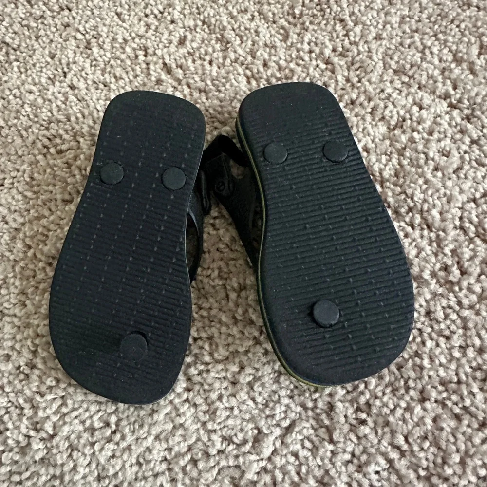 Havaianas Flip Flops Kids 7C Black Brazil Logo Elastic Back Strap Sandals